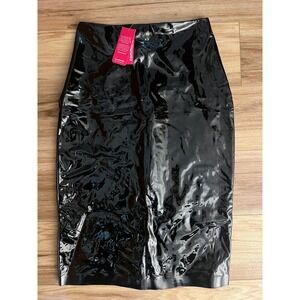 NWT! LG Commando Faux Leather Patent Midi Skirt Black High Waisted Pencil Skirt